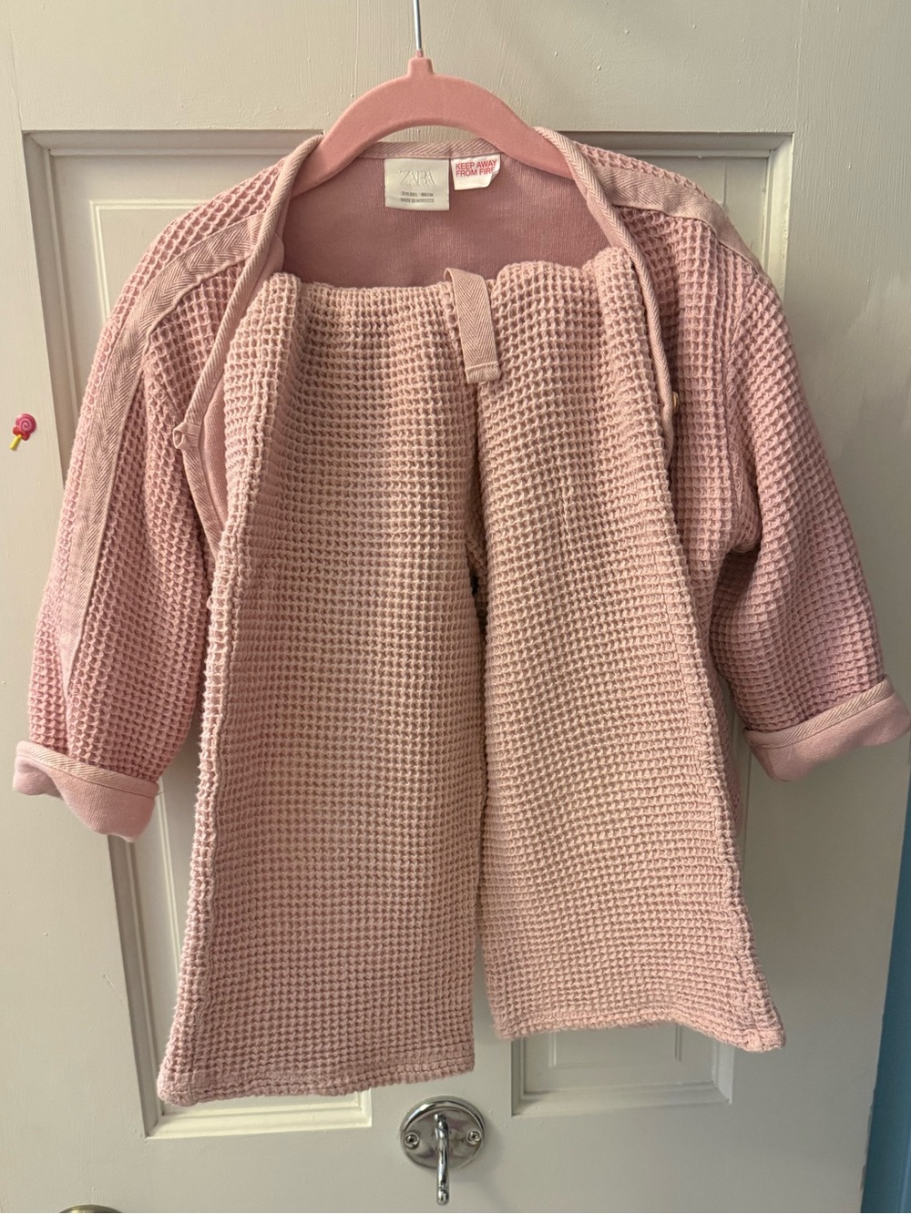 ZARA Girls Blush Pink Waffle-Knit Pea Coat